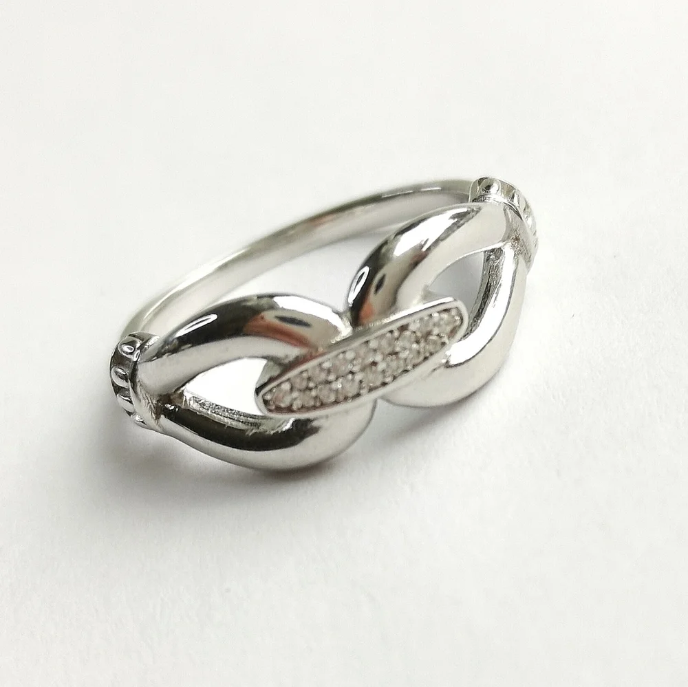 Sterling Silver CZ Double Link Love Ring size 7